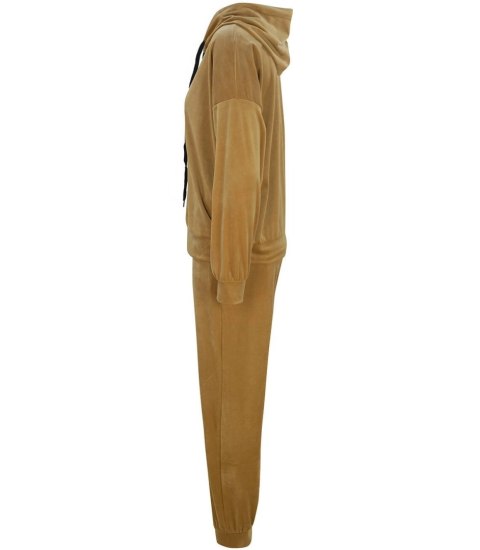 Damski dres sportowy welur bluza spodnie kaptur (Brązowy) Damski dres sportowy welur bluza spodnie kaptur (Brązowy)