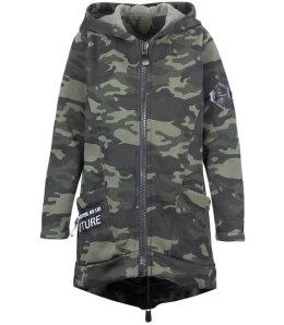 Długa bluza damska z kapturem parka gruba ciepła (Wielokolorowy)