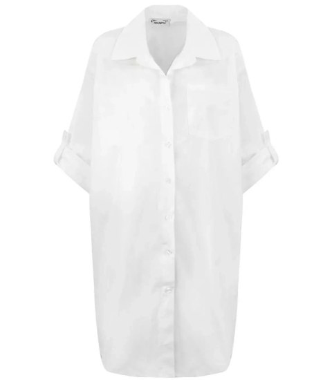 Długa koszula Szmizjerka basic bawełna (Biały) Długa koszula Szmizjerka basic bawełna (Biały)
