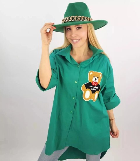 Długa koszula szmizjerka tunika z misiem Elegancka (Zielony) Długa koszula szmizjerka tunika z misiem Elegancka (Zielony)
