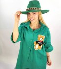 Długa koszula szmizjerka tunika z misiem Elegancka (Zielony) Długa koszula szmizjerka tunika z misiem Elegancka (Zielony)