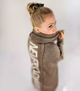 Długi kardigan Sweter z wełną Ciepły Napis NEVER LOOK BACK (Brązowy)