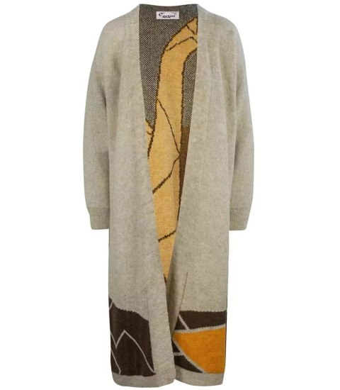 Długi kardigan sweter afryka żyrafy Kaszmir (Beżowy)