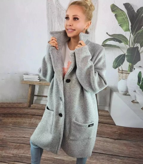 Dzianinowy płaszcz przejściowy kardigan sweter (Szary) Dzianinowy płaszcz przejściowy kardigan sweter (Szary)