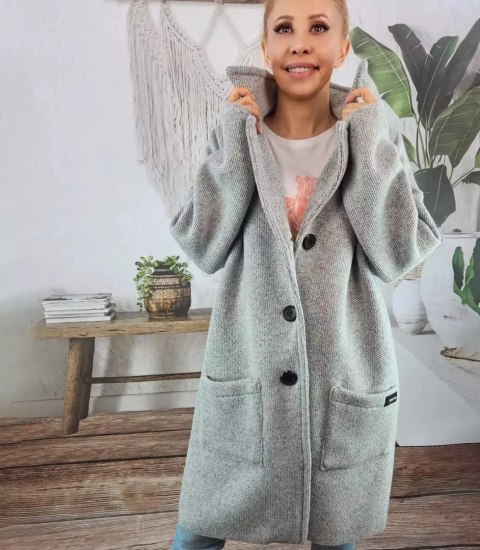 Dzianinowy płaszcz przejściowy kardigan sweter (Szary) Dzianinowy płaszcz przejściowy kardigan sweter (Szary)