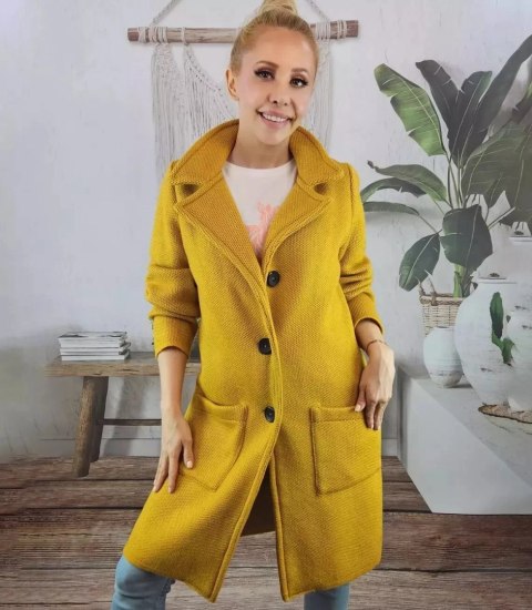 Dzianinowy płaszcz przejściowy kardigan sweter (Żółty) Dzianinowy płaszcz przejściowy kardigan sweter (Żółty)