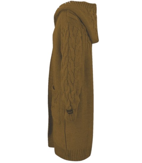 Kardigan Długi Gruby sweter warkocz Wełna (Brązowy) Kardigan Długi Gruby sweter warkocz Wełna (Brązowy)