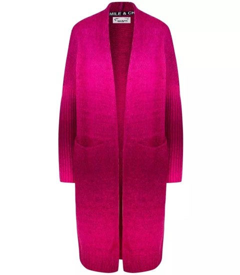 Kardigan długi gruby sweter ombre kolorowy (Różowy) Kardigan długi gruby sweter ombre kolorowy (Różowy)