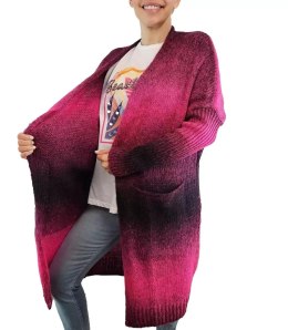 Kardigan długi gruby sweter ombre kolorowy (Różowy)