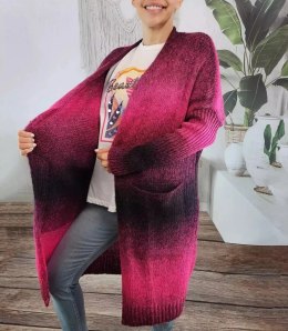 Kardigan długi gruby sweter ombre kolorowy (Różowy)
