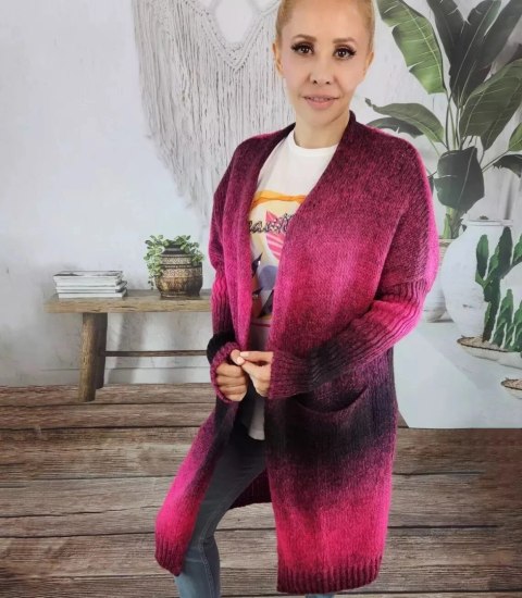 Kardigan długi gruby sweter ombre kolorowy (Różowy) Kardigan długi gruby sweter ombre kolorowy (Różowy)