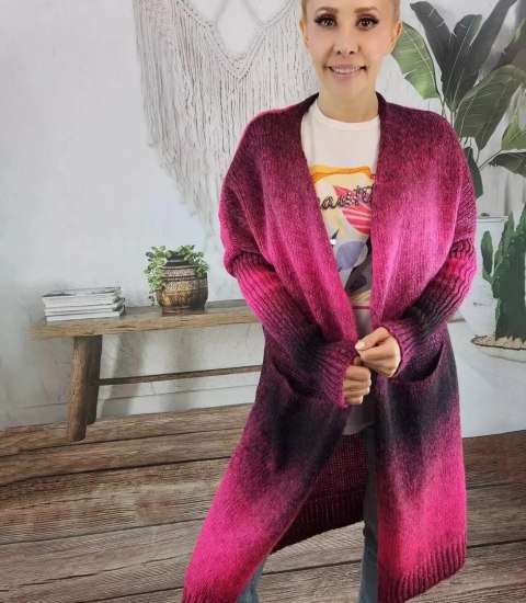 Kardigan długi gruby sweter ombre kolorowy (Różowy) Kardigan długi gruby sweter ombre kolorowy (Różowy)