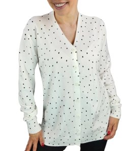 Klasyczny sweter kardigan w groszki Elegancki NELA (Biały)