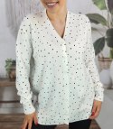 Klasyczny sweter kardigan w groszki Elegancki NELA (Biały) Klasyczny sweter kardigan w groszki Elegancki NELA (Biały)