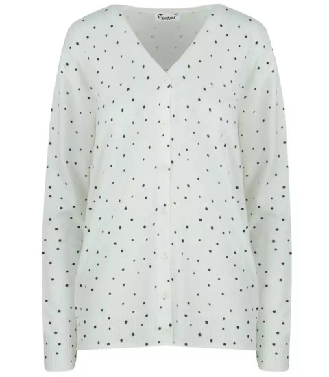 Klasyczny sweter kardigan w groszki Elegancki NELA (Biały) Klasyczny sweter kardigan w groszki Elegancki NELA (Biały)
