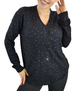 Klasyczny sweter kardigan w groszki Elegancki NELA (Czarny)