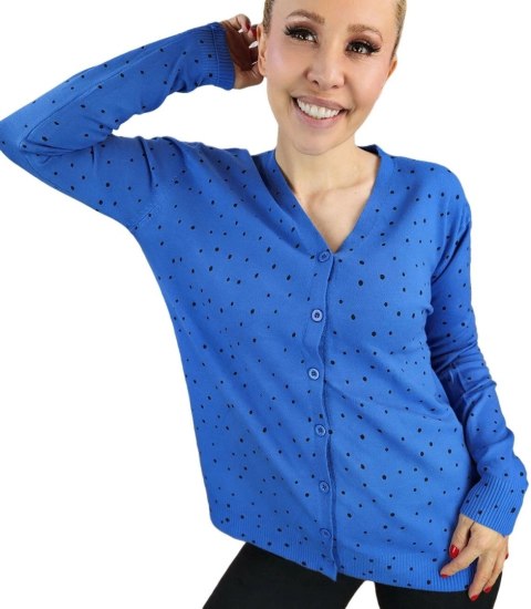 Klasyczny sweter kardigan w groszki Elegancki NELA (Niebieski) Klasyczny sweter kardigan w groszki Elegancki NELA (Niebieski)