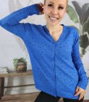 Klasyczny sweter kardigan w groszki Elegancki NELA (Niebieski) Klasyczny sweter kardigan w groszki Elegancki NELA (Niebieski)