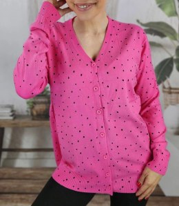 Klasyczny sweter kardigan w groszki Elegancki NELA (Różowy)