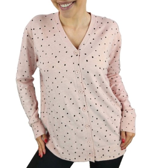 Klasyczny sweter kardigan w groszki Elegancki NELA (Różowy) Klasyczny sweter kardigan w groszki Elegancki NELA (Różowy)