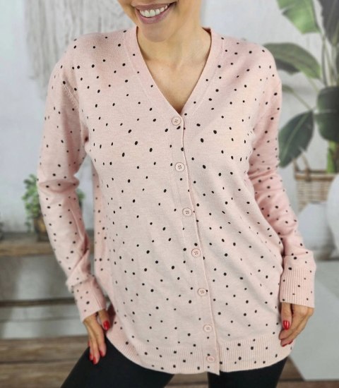 Klasyczny sweter kardigan w groszki Elegancki NELA (Różowy) Klasyczny sweter kardigan w groszki Elegancki NELA (Różowy)