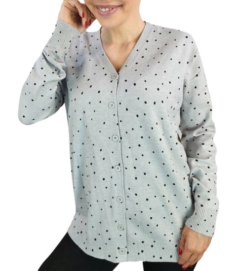 Klasyczny sweter kardigan w groszki Elegancki NELA (Szary) Klasyczny sweter kardigan w groszki Elegancki NELA (Szary)