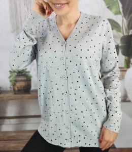 Klasyczny sweter kardigan w groszki Elegancki NELA (Szary)