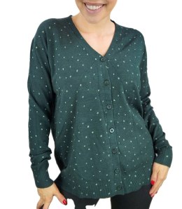 Klasyczny sweter kardigan w groszki Elegancki NELA (Zielony)