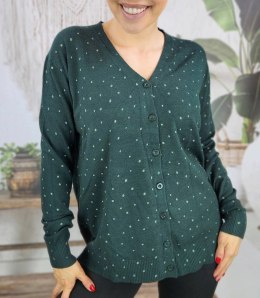 Klasyczny sweter kardigan w groszki Elegancki NELA (Zielony)