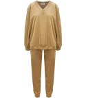 Komplet dresowy bluza spodnie welur gładki (Beżowy)