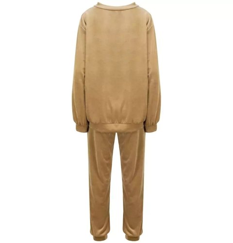 Komplet dresowy bluza spodnie welur gładki (Beżowy)