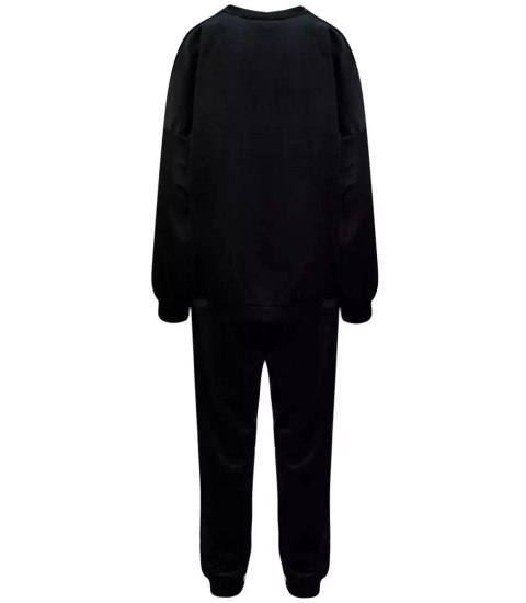 Komplet dresowy bluza spodnie welur gładki (Czarny)