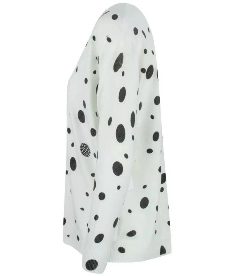 Krótki sweter w kropki i cyrkonie LIZA (Biały)