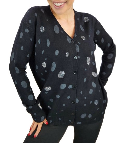 Krótki sweter w kropki i cyrkonie LIZA (Czarny) Krótki sweter w kropki i cyrkonie LIZA (Czarny)