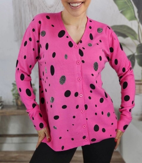 Krótki sweter w kropki i cyrkonie LIZA (Różowy) Krótki sweter w kropki i cyrkonie LIZA (Różowy)