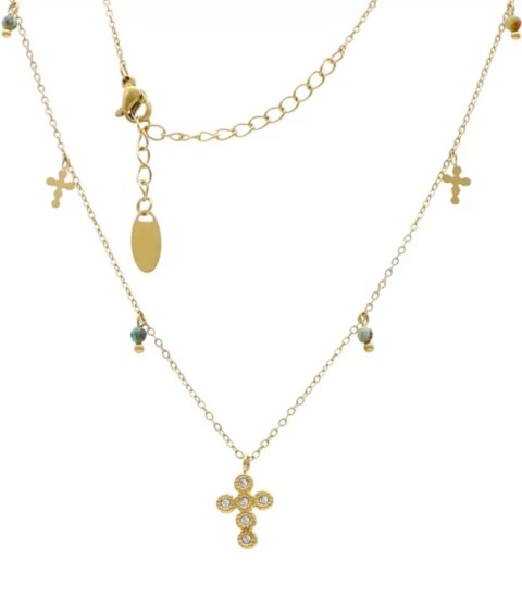 Naszyjnik wisiorek złoty stal regulacja zawieszka (Cyrkonia \ Krzyżyk)