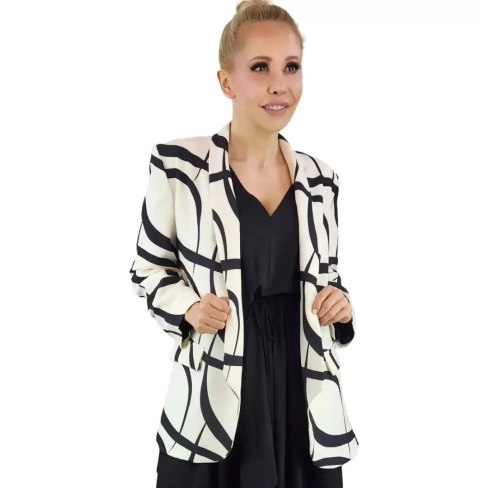 Żakiet marynarka pastelowa drapowany rękaw Elegancki 3/4 (Beżowy) Żakiet marynarka pastelowa drapowany rękaw Elegancki 3/4 (Beżowy)