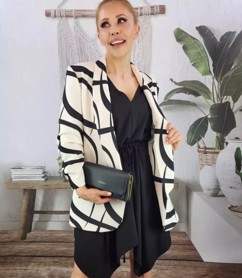 Żakiet marynarka pastelowa drapowany rękaw Elegancki 3/4 (Beżowy) Żakiet marynarka pastelowa drapowany rękaw Elegancki 3/4 (Beżowy)