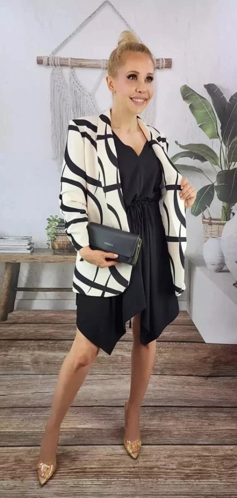 Żakiet marynarka pastelowa drapowany rękaw Elegancki 3/4 (Beżowy) Żakiet marynarka pastelowa drapowany rękaw Elegancki 3/4 (Beżowy)