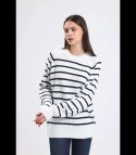 Ciepły damski sweter modny w paski ANNA (Biały) Ciepły damski sweter modny w paski ANNA (Biały)