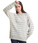 Ciepły damski sweter modny w paski ANNA (Ecru) Ciepły damski sweter modny w paski ANNA (Ecru)