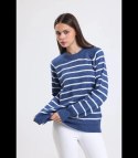 Ciepły damski sweter modny w paski ANNA (Granatowy) Ciepły damski sweter modny w paski ANNA (Granatowy)