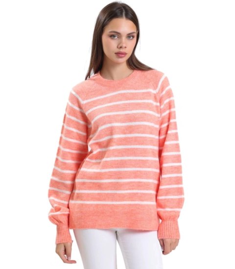 Ciepły damski sweter modny w paski ANNA (Pomarańczowy)
