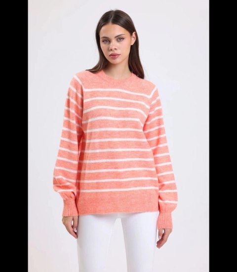 Ciepły damski sweter modny w paski ANNA (Pomarańczowy) Ciepły damski sweter modny w paski ANNA (Pomarańczowy)
