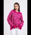 Ciepły damski sweter modny w paski ANNA (Różowy) Ciepły damski sweter modny w paski ANNA (Różowy)