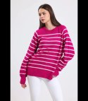 Ciepły damski sweter modny w paski ANNA (Różowy) Ciepły damski sweter modny w paski ANNA (Różowy)