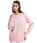 Ciepły damski sweter modny w paski ANNA (Różowy) Ciepły damski sweter modny w paski ANNA (Różowy)