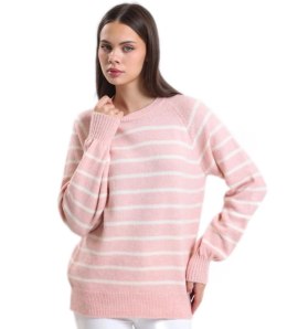 Ciepły damski sweter modny w paski ANNA (Różowy)