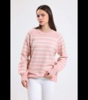 Ciepły damski sweter modny w paski ANNA (Różowy) Ciepły damski sweter modny w paski ANNA (Różowy)
