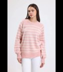 Ciepły damski sweter modny w paski ANNA (Różowy) Ciepły damski sweter modny w paski ANNA (Różowy)